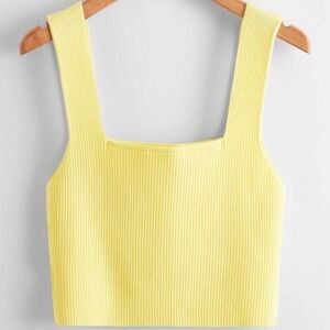 Yellow Square Neck Ribbed Crop Tank